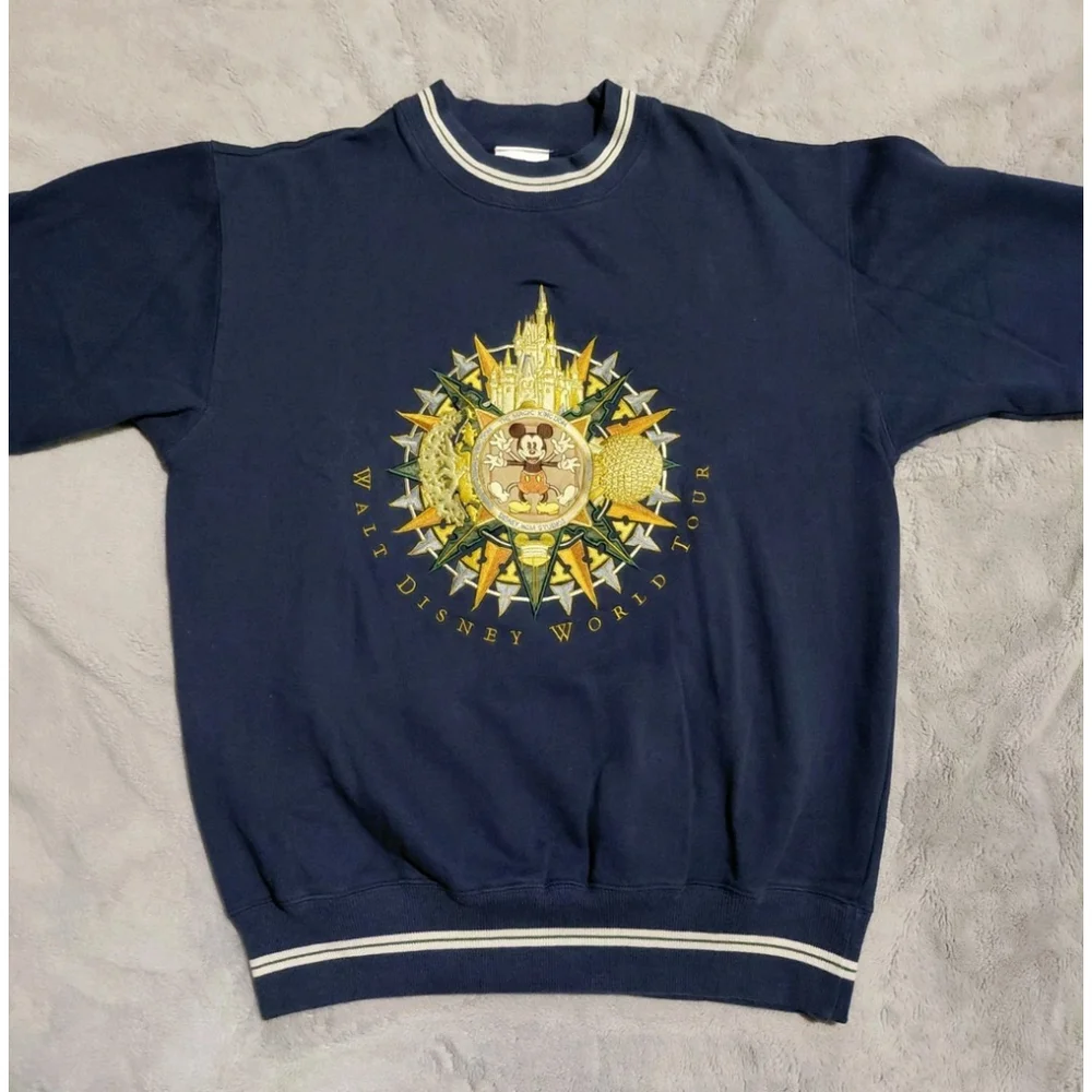 VTG 90s Walt Disney World Tour Embroidered Sweatshirt Adult Medium Blue Crewneck